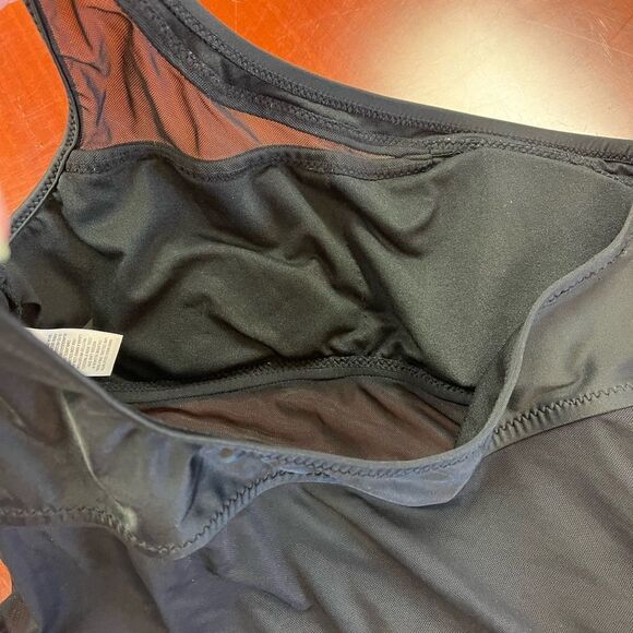 Shade & Shore Black Sheer Mesh One Shoulder Swimsuit sz L EUC - Picture 3 of 6